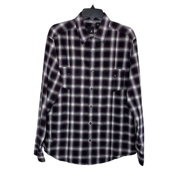 J.FERRAR Shirt Mens Large L Purple-Gray Plaid Long Sleeve Button-Up EUC Cotton - Picture 1 of 6